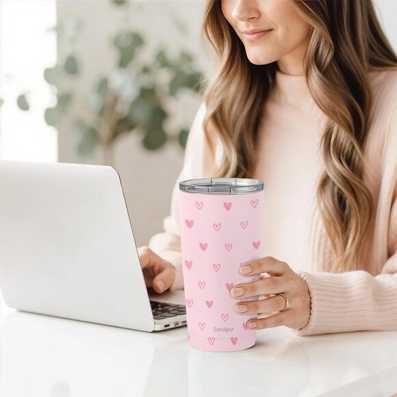 Heart Tumbler 20oz, Stainless Steel Travel Cup with Lid, Insulated Coffee Mug, H - Picture 2 of 7